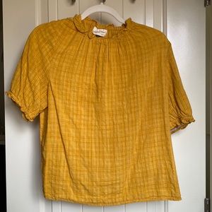 Target Universal Thread mustard yellow ruffle neck and sleeve shirt